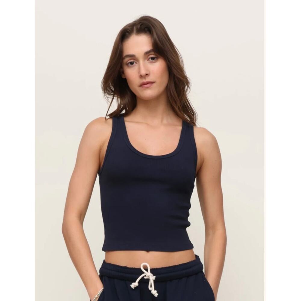 Perfectwhitetee Blondie Navy Ribbed Tank Top Perfect White Tee Medium M